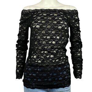 FREE PEOPLE Black Lace Boatneck Long Sleeve M